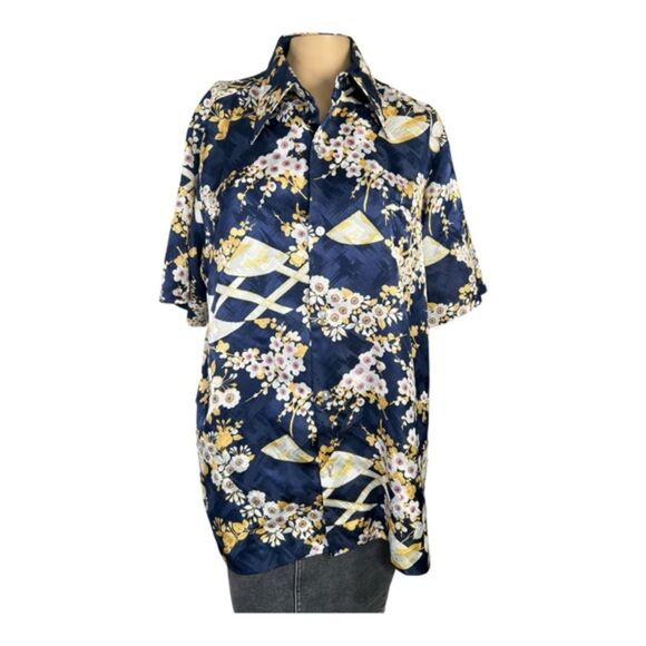Tori Richard Honolulu Navy Floral Polyester Shirt - Picture 1 of 4